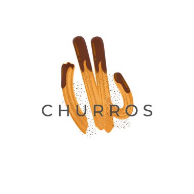 Churros Illustration Logo With Sprinkled Sugar And Chocolate Sauce