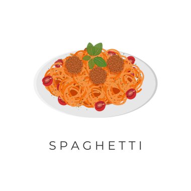 Spaghetti Pasta Illustration Logo With Bolognese Sauce And Meat Balls