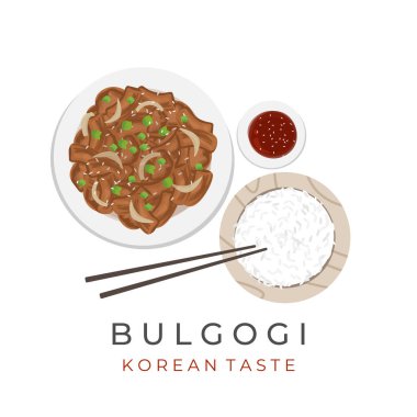 Illustration of Korean Food Bulgogi with rice clipart