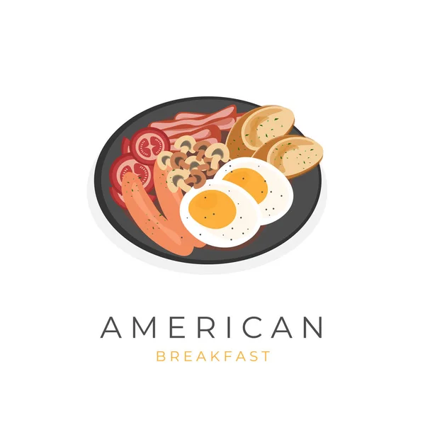 Komplett Amerikansk Frukost Illustration Logo — Stock vektor