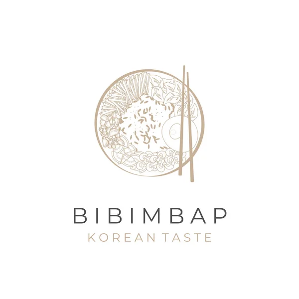 线条艺术Bibimbap韩国食品图解标志 — 图库矢量图片