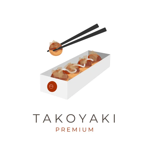 Takoyaki Fast Food Japanese Street Food Vector Illustration Logo - Stok Vektor