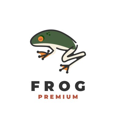 Green frog abstract line art vector illustration logo