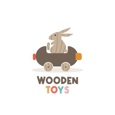 Cute rabbit wooden toy vector illustration logo