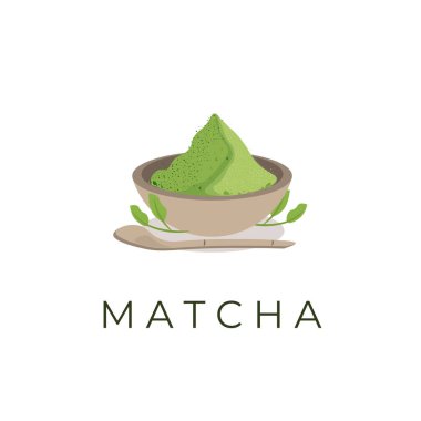Natural matcha powder vector illustration logo