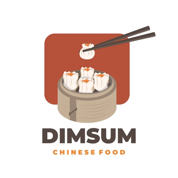Vector Illustration Logo Ready Eat Dim Sum Shumai Dumplings Chopsticks - Stok Vektor