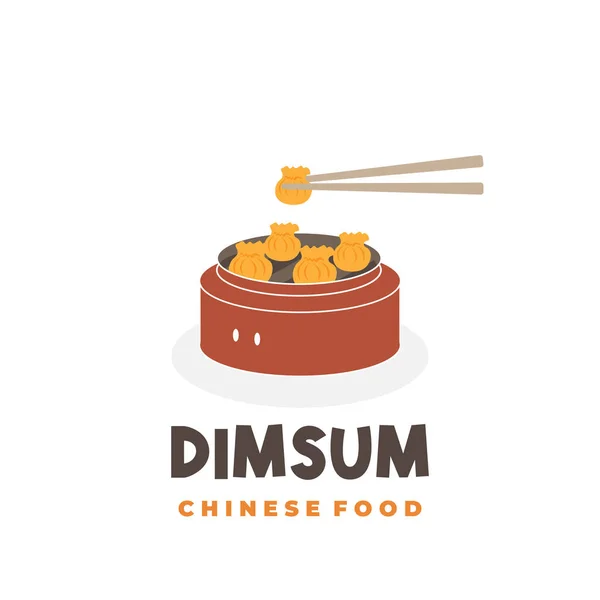 Ready Eat Dumpling Dim Sum Chinese Food Illustration Logo Chopsticks - Stok Vektor