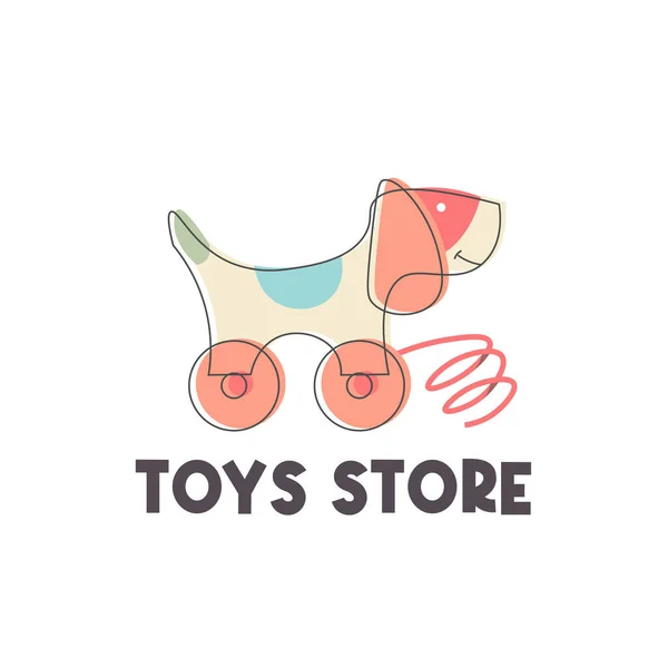 Linha Madeira Brinquedo Loja Arte Vetor Ilustração Logotipo — Vetor de Stock