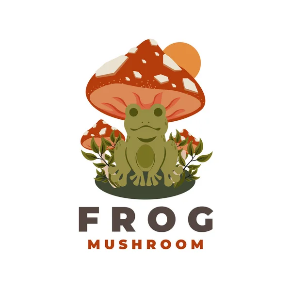 Red Mushroom Vector Illustration Logo Frog — Archivo Imágenes Vectoriales