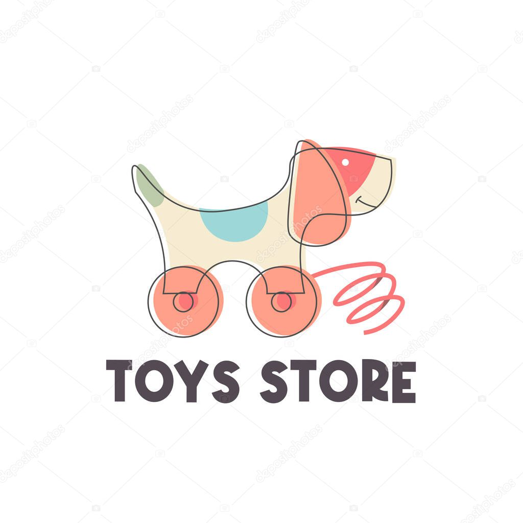 Wooden toy store line art vector illustration logo