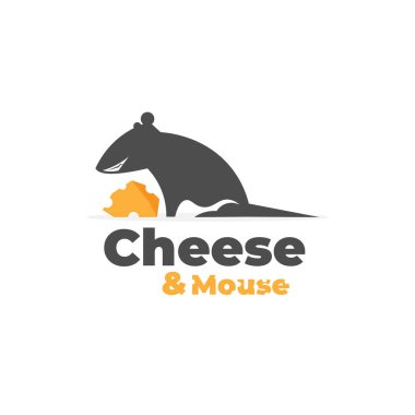 Cute mouse and cheese slice illustration logo