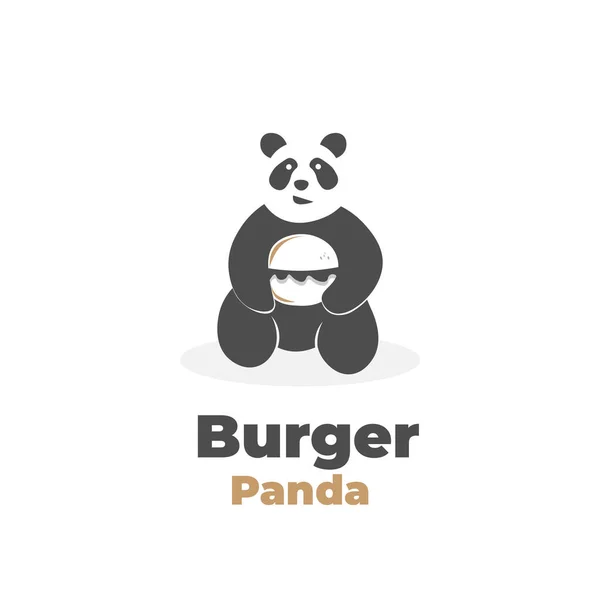 Black White Burger Panda Vector Illustration Logo — Archivo Imágenes Vectoriales