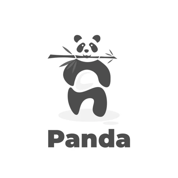 Walking Panda Eat Bamboo Vector Illustration Logo — Archivo Imágenes Vectoriales
