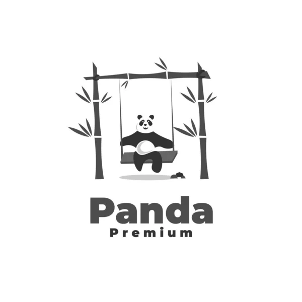 Panda Giro Bambù Swing Vettoriale Illustrazione Logo — Vettoriale Stock