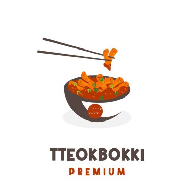 Korean street food tteokbokki illustration logo served with chopsticks clipart