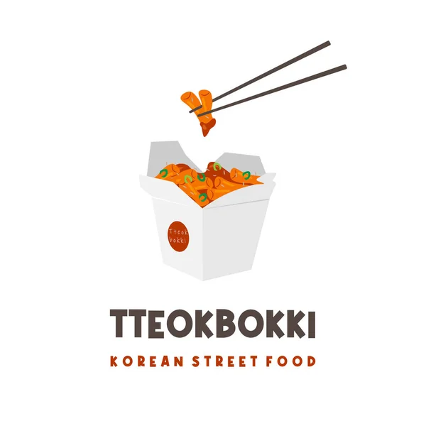 Korean Street Food Tteokbokki Illustration Logo Served Roadside Paper Box - Stok Vektor