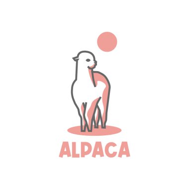 Beautiful pink alpaca line art simple illustration logo