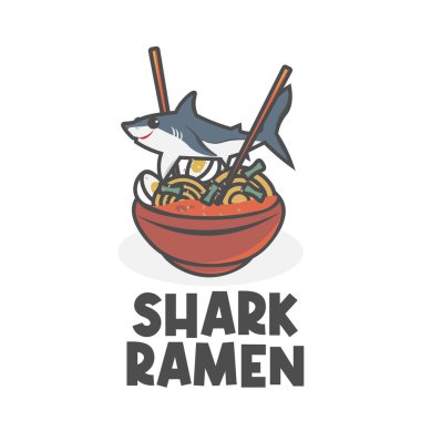 Shark illustration logo with japanese ramen noodles