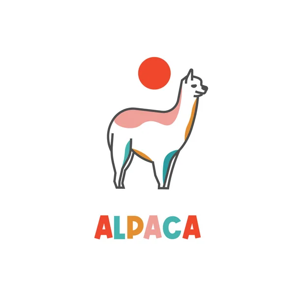 Alpaca Line Art Illustration Logo Abstract Shapes Cheerful Colors — Archivo Imágenes Vectoriales