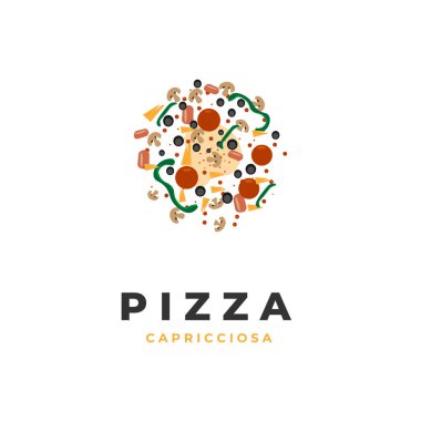 Pizza capricciosa topping pattern illustration vector logo