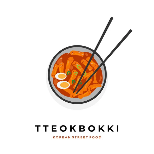 Vector Illustration Tteokbokki Gochujang Sauce Bowl Ready Served - Stok Vektor