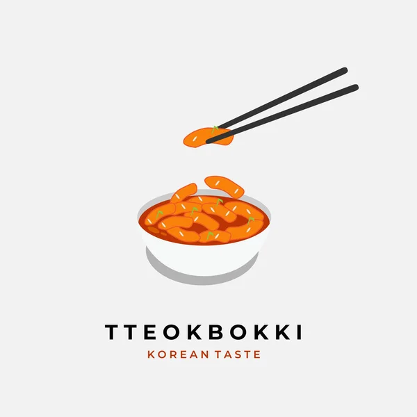 Ready Eat Tteokbokki Illustration Logo Chopsticks White Bowl - Stok Vektor