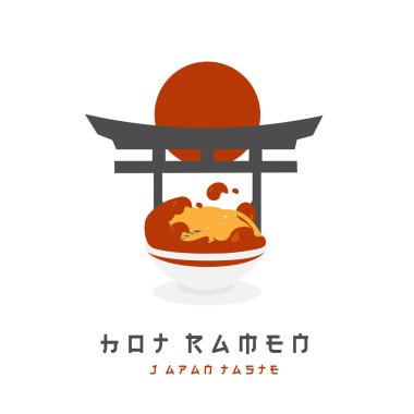 Spicy and hot soup ramen illustration logo with gate icon