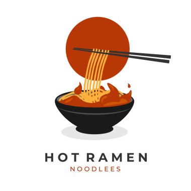 illustration logo eating hot ramen with chopsticks
