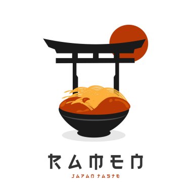 Hot and spicy ramen illustration logo under japanese gate