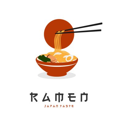 Japanese dish ramen noodle illustration logo with chopsticks