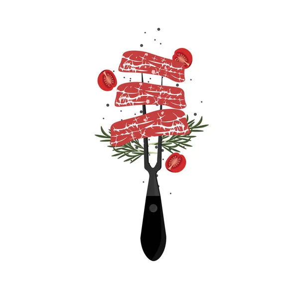 Carne Fresca Spianata Con Logo Dell Illustrazione Vettoriale Della Forchetta — Vettoriale Stock