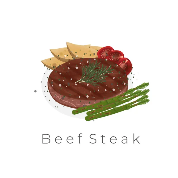 Logotipo Fresco Ilustración Del Vector Barbacoa Del Filete Carne Jugosa — Vector de stock