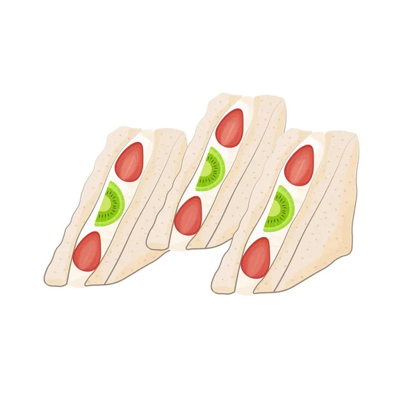 日本のフルーツサンドベクトルイラスト クリーム入りのロゴとフレッシュフルーツ — ストックベクタ