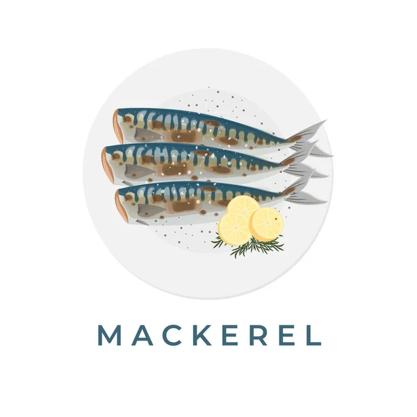 Zdravé Lahodné Grilované Logo Makrely Obecné Bílém Talíři — Stockový vektor