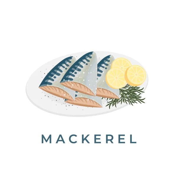 Verse Makreel Vis Snijder Illustratie Logo — Stockvector