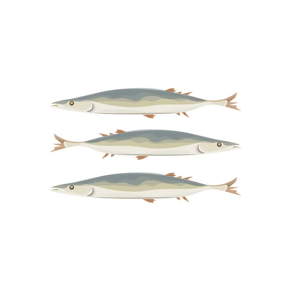 Pacific Saury Kongchi Sanma Saira Fish Vector Ilustração Logo —  Vetores de Stock