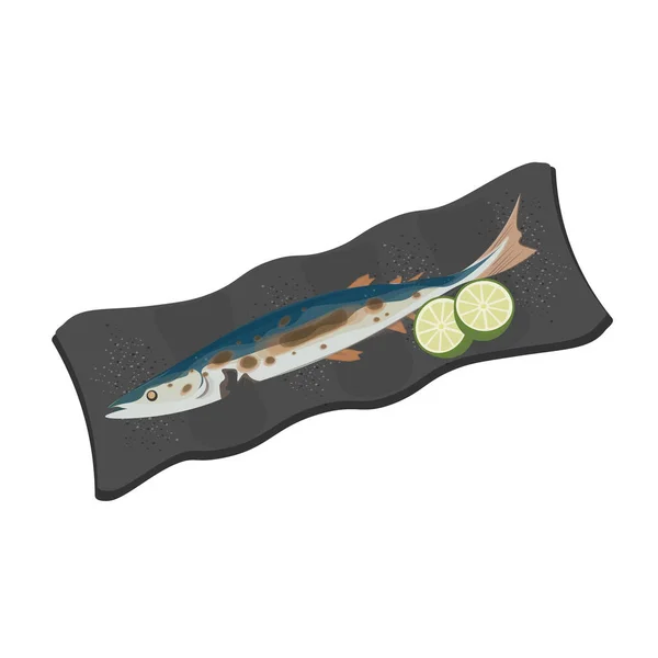 Sanma Kongchi Balık Logosu Pasifik Saury Izgara Çubuklarla Yenmiş — Stok Vektör