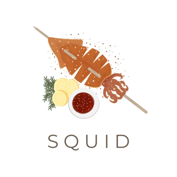 길거리 분사기 Logo Grilled Squid Skewers — 스톡 벡터