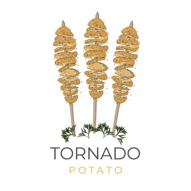Spiral Patates ya da Patates Kasırgası İllüstrasyon Logosunu Yemeye Hazır