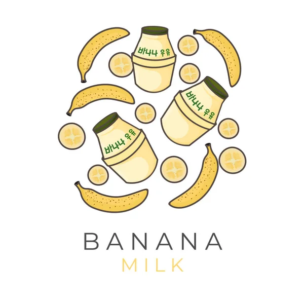 Koreanska Bananmjölk Tecknad Illustration Logotyp — Stock vektor