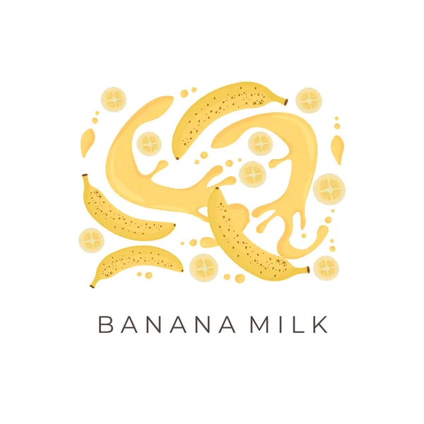Bananengeschmack Frischmilch Splash Illustration Logo — Stockvektor