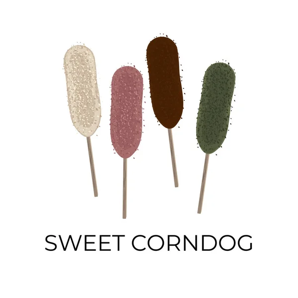 Sweet Corndog Mozzarella Line Art Illustration Logo — Vector de stock