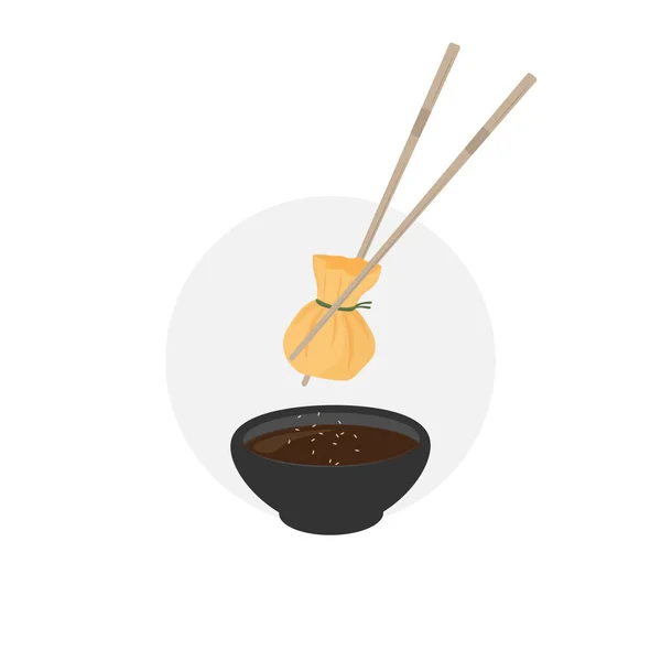 Εικονογράφηση Λογότυπο Dim Sum Duplings Τσάντα Χρήματα Τηγανητά Βουτηγμένα Σάλτσα — Διανυσματικό Αρχείο