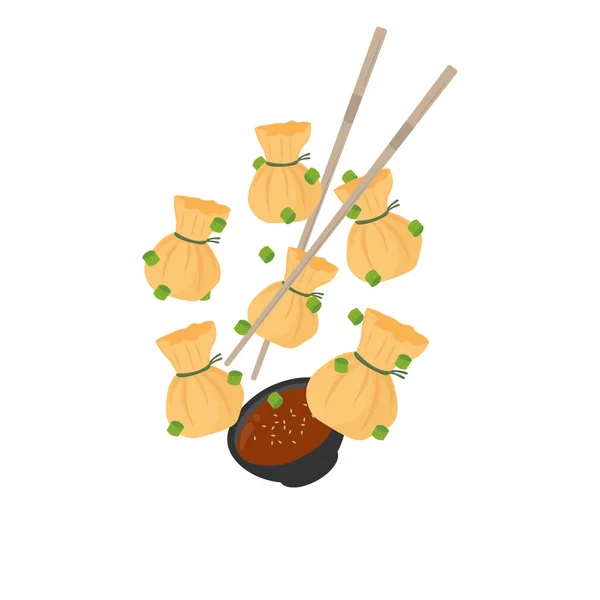 Ilustração Logotipo Saco Dinheiro Frito Dim Sum Dumplings Pronto Para —  Vetores de Stock