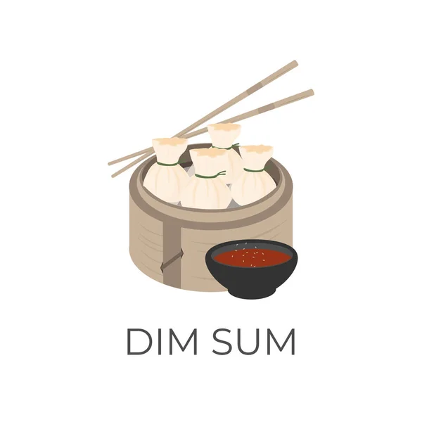 Illustrazione Logo Gnocchi Dim Sum Money Bag Vapore Bambù Con — Vettoriale Stock