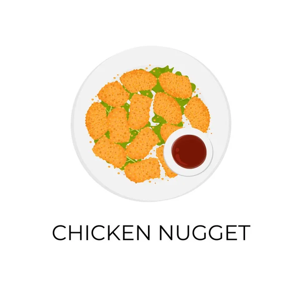 Inggris Simple Illustration Logo Chicken Nuggets Plate Sauce - Stok Vektor