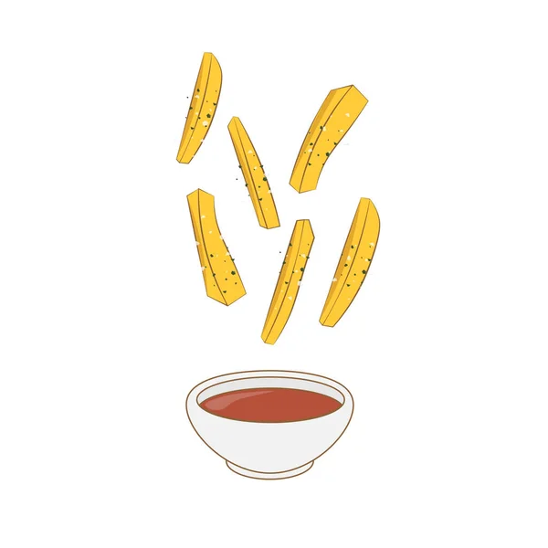 Logo Illustrazione Delle Patate Fritte Pronte Mangiare Immerse Nella Salsa — Vettoriale Stock