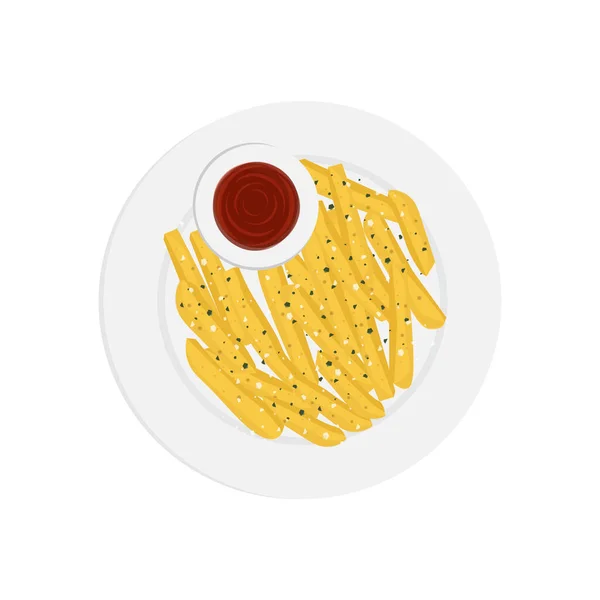法式薯条在酱汁盘子上的图解标志 — 图库矢量图片