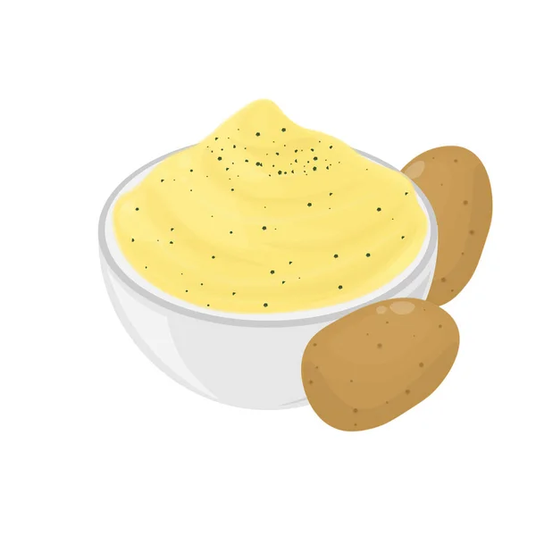 Вкусный Здоровый Логотип Картофельного Пюре Миске — стоковый вектор