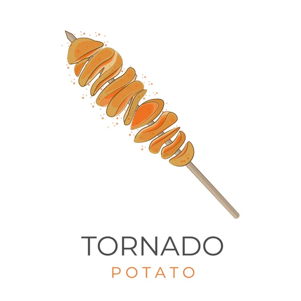 韩国街头食品图解Logo Hweori Gamja Spiral Potato Spicy Tornado Potato — 图库矢量图片